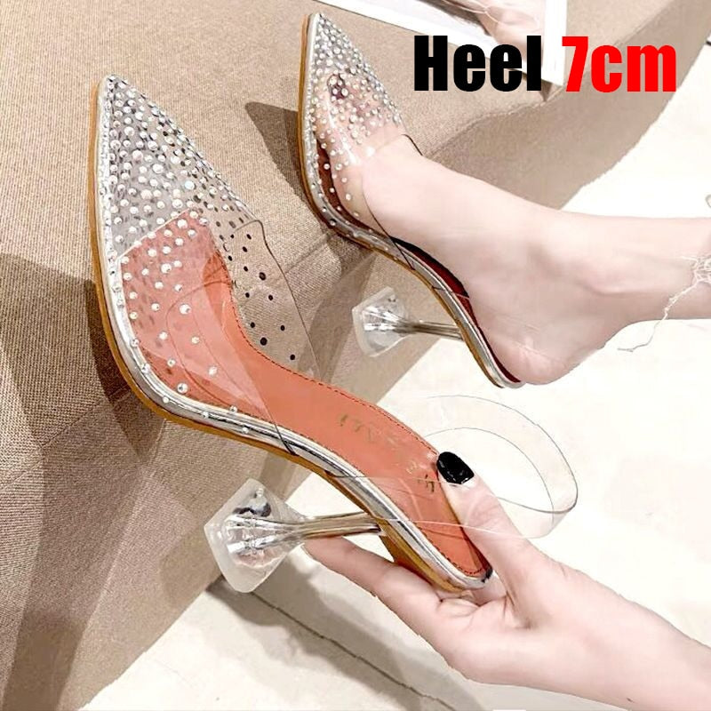 Ddbos Luxury Women Pumps Transparent High Heels Sexy Pointed Toe Slip-on Wedding Party Brand Fashion Shoes For Lady Size 34-43