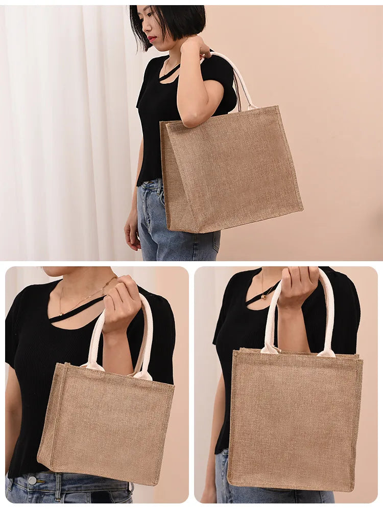 Ddbos Linen bag Hand-painted cotton sacks Jute portable imitation sacks Linen bags Shopping bags Laminated bags