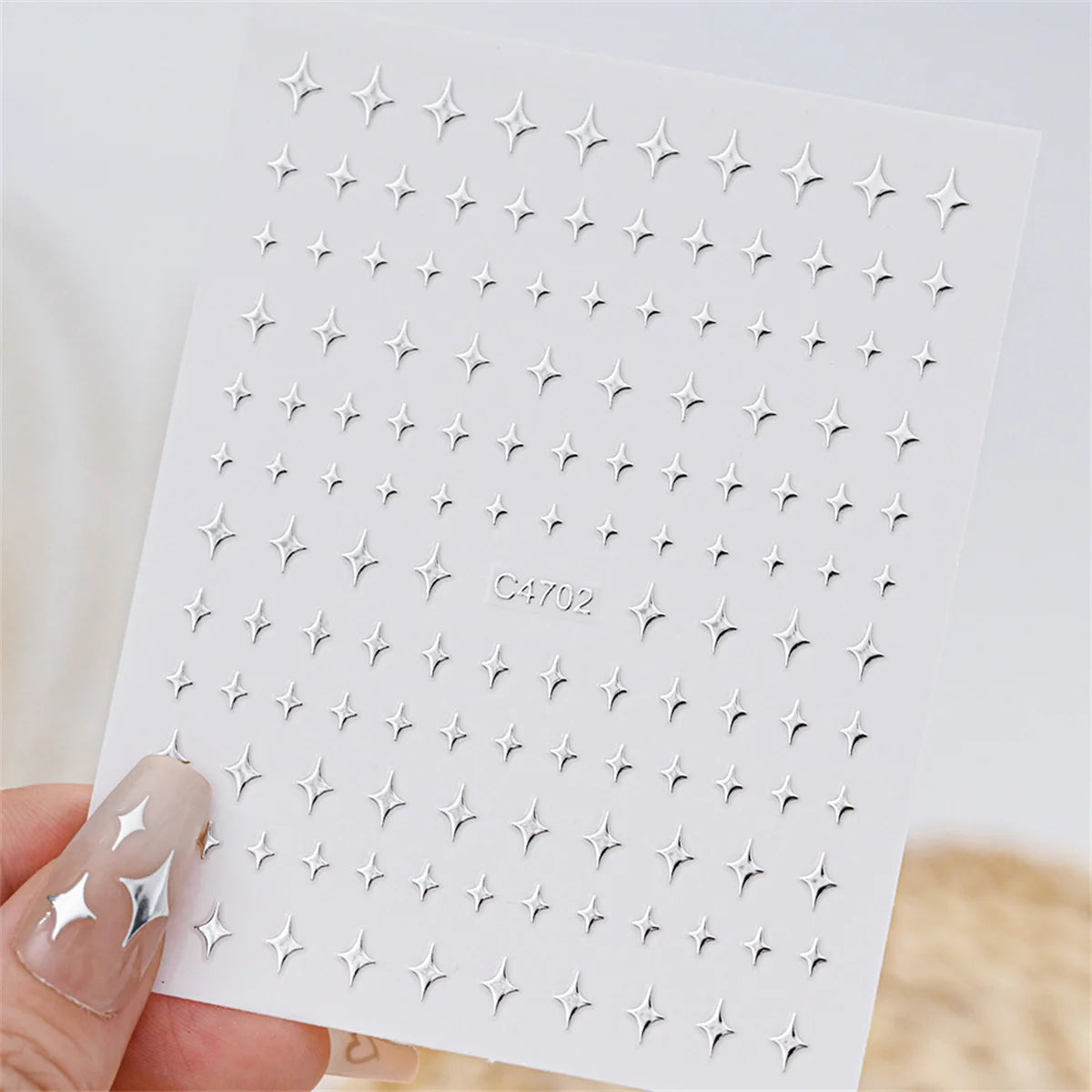 Ddbos 5pcs 3D Ranbom Mix Shape Silver Nail Nail Art Decoration Stickers Luxury Kawaii Star Series Sliders Decals Nail Accessories DIY