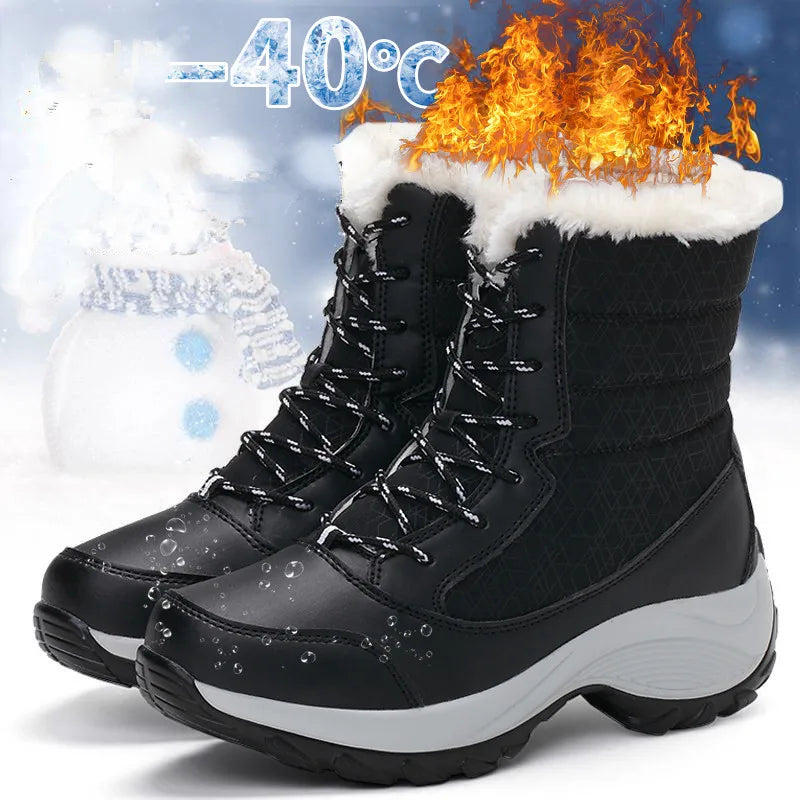 Ddbos Women Boots Waterproof Heels Boots For Winter Tren Platform Ankle Boots Keep Warm Snow Shoes Plush Outdoor Short Boots