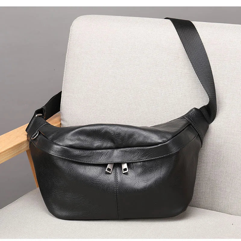 Ddbos Black Men's Chest Bag Soft Genuine Leather Shoulder Messenger Bag Male Sling Bags Travel Waist Pack Crossbody Summer Bag