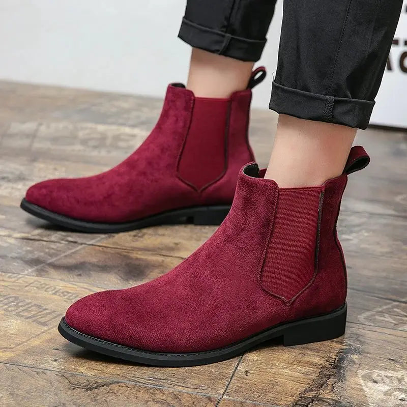 Ddbos Plus Size 48 Classic Gray Men Chelsea Boots Comfort Suede Leather Shoes Men Dress Shoes Pointed Slip-on Men Black Ankle Boots