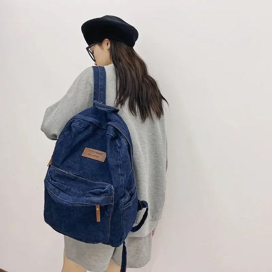 BACK TO SCHOOL New Denim Men's and Women's Shoulder Bag Fashion Pleated Washed Student Backpack Casual Backpack