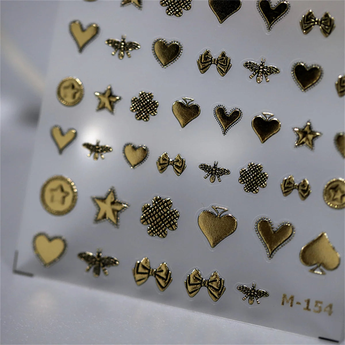 Ddbos 1pcs 5D Bronzing Retro Heart Star Nail Art Charms Stickers Luxury Gold Relief Nail Decorations Decals DIY Self Adhesive Slider