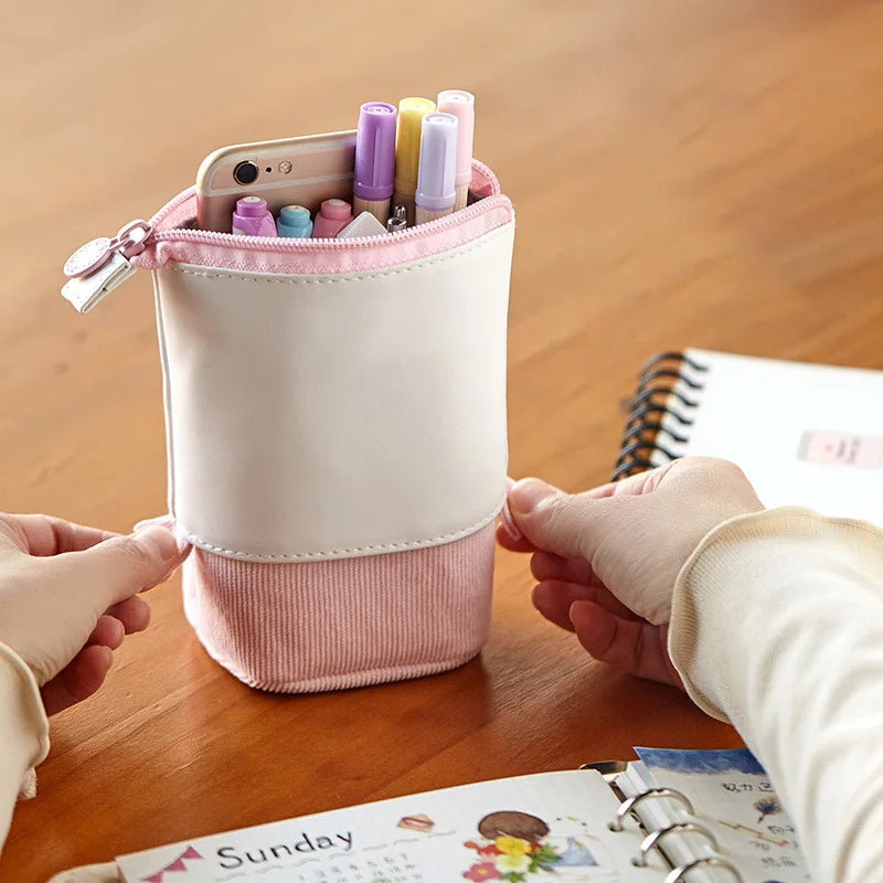 Ddbos BACK TO SCHOOL Creative Retractable Pencil Case School Stationery Storage Bag Kawaii Solid Color Pen Case Cute Pen Holder Gifts for Kid Pen Bag