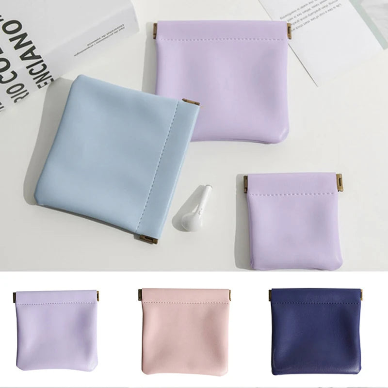 Ddbos 1Pcs Portable PU Leather Coin Purse Earphone Bag Headphone Organizer Mini Sundry Cosmetic Bag Female Lipstick Change Storage Bag