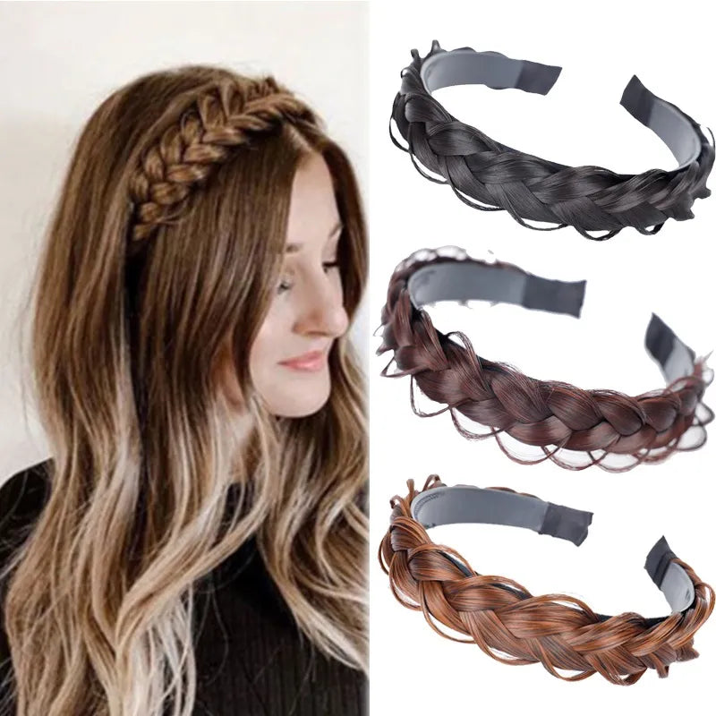 Ddbos Women Synthetic Wig Twist Braided Hair Bands Fashion Braids Hair Accessories Women Bohemian Nature Headband Stretch for Party