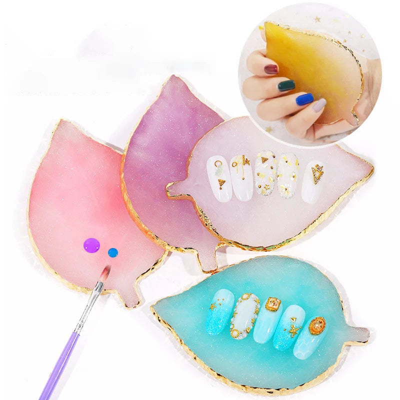 Ddbos 1 Pcs Leaf Resin Agate Nail Color Palette Gel Polish Pallet Mixing Drawing Paint Plate Manicure Nails Art Display Shelf