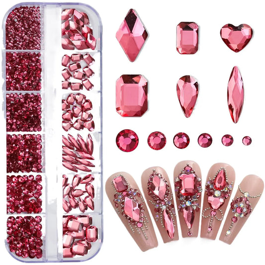 Ddbos 12 Grids Sparkle Translucent Colorful Mix Shapes Flatback Glass Diamonds Nail Art Rhinestones Jewel Decorations Manicure Charms