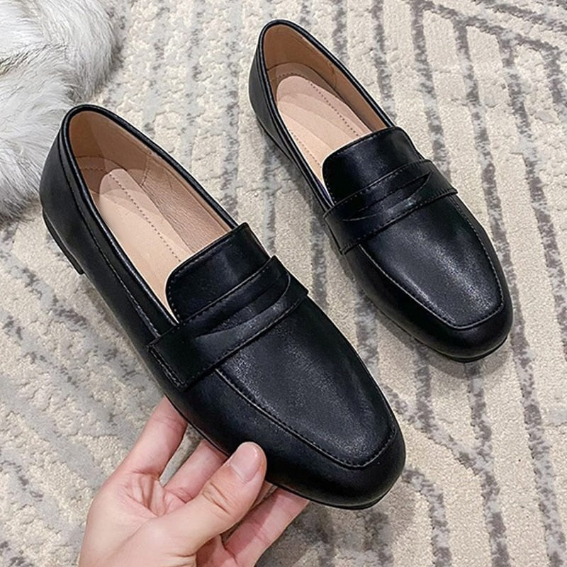 Ddbos Ladies Flat Loafers Fashion Shallow Bean Shoes Women's Shoes Spring and Autumn New PU Set Feet Ladies Comfortable Shoes