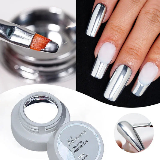 Ddbos 6ml Magic Mirror Electroplating Effect Metallic Painting Soak Off Gel Nail Polish Drawing Superbright Silver UV/LED Varnishes