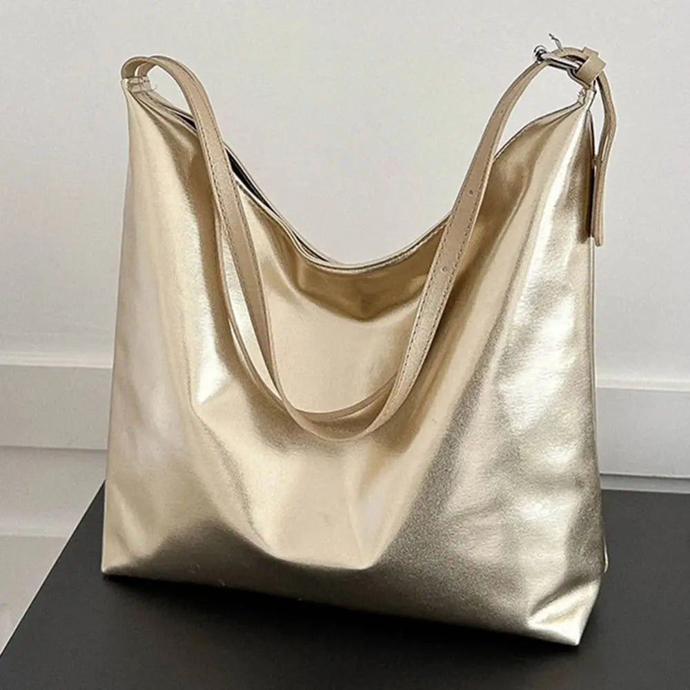 Ddbos PU Top-Handle Handbag Luxury Designer Bag for Women Fashion Shopping Bag High Capacity Silver Gold Casual Leather Tote Bag