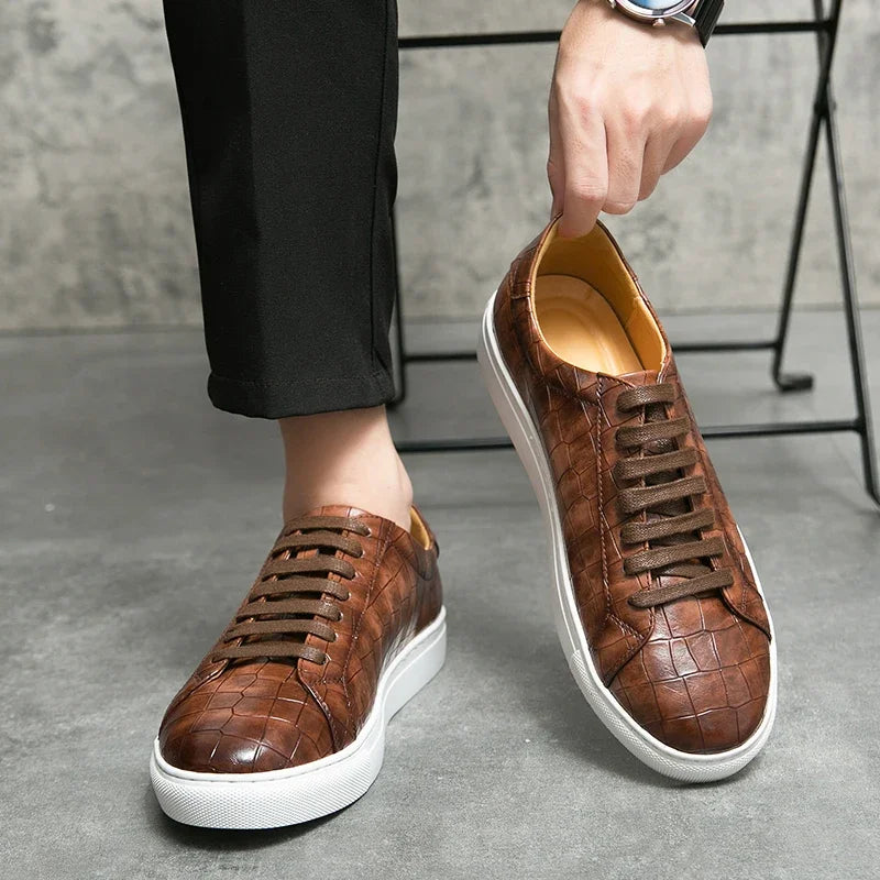 Ddbos New Brown Men Sneakers Lace-up Solid PU Leather Black White Platform Shoes Men's Vulcanize Shoes  Size 38-46