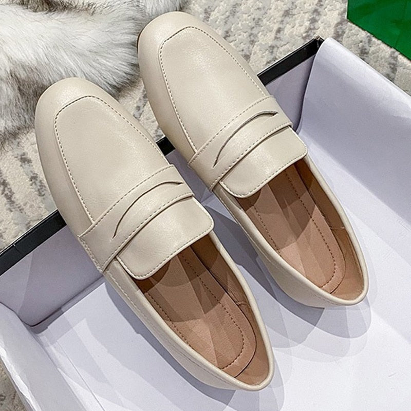 Ddbos Ladies Flat Loafers Fashion Shallow Bean Shoes Women's Shoes Spring and Autumn New PU Set Feet Ladies Comfortable Shoes