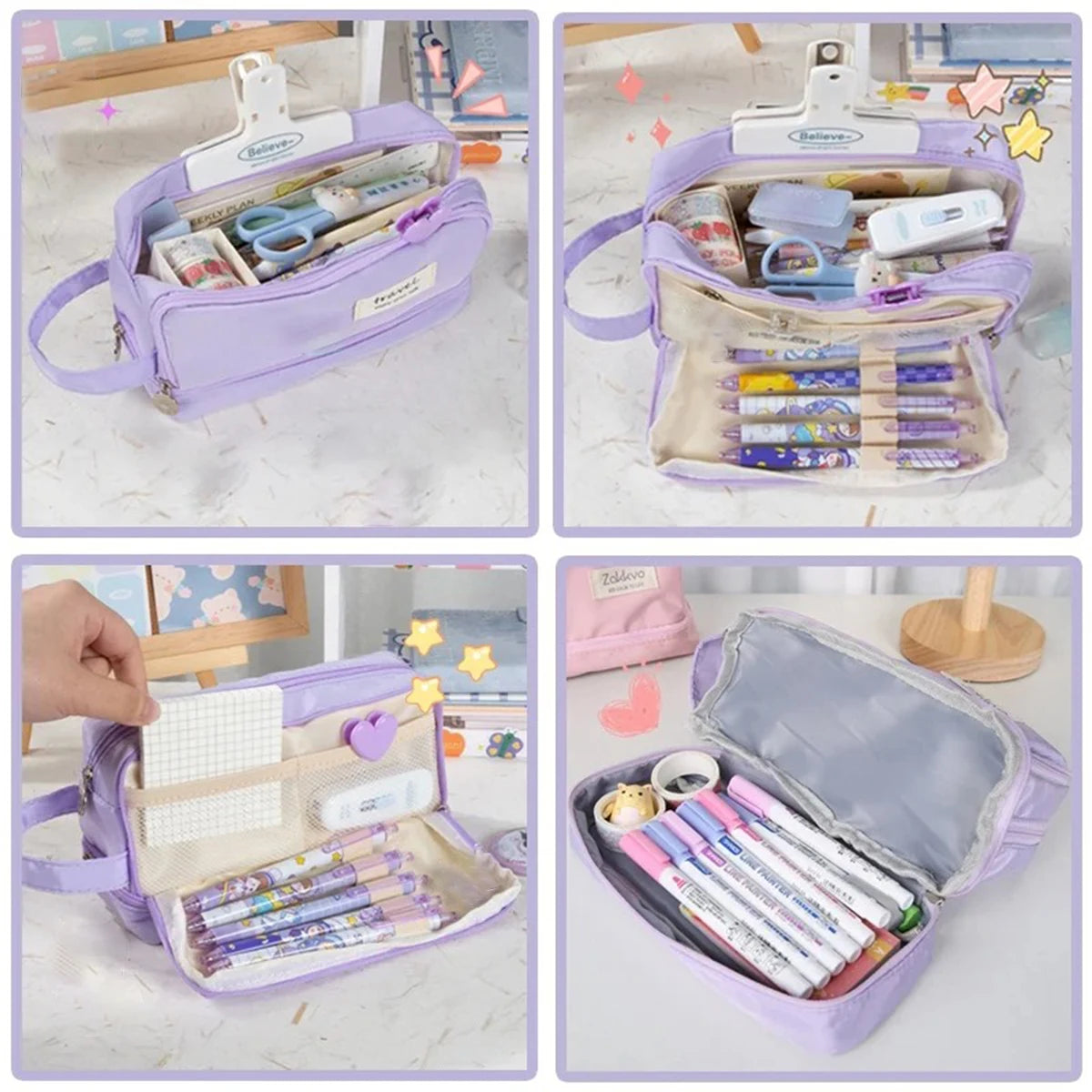 Ddbos BACK TO SCHOOL Macaron Pencil Case Double layer Large Capacity pencil bag Cute Back to School Stationery Supplies Schools & Offices