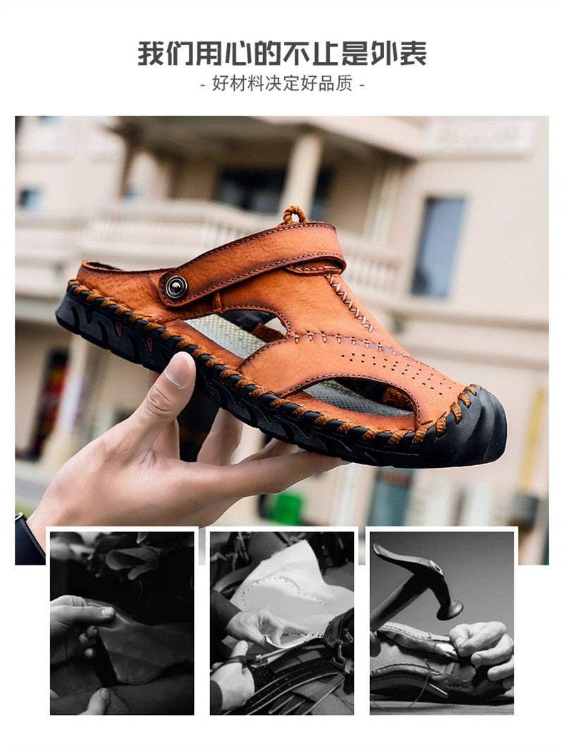 Ddbos Sandals Summer Men Leather  Classic Men Shoes Slippers Soft Sandals Men Roman Comfortable Outdoor Walking Footwear