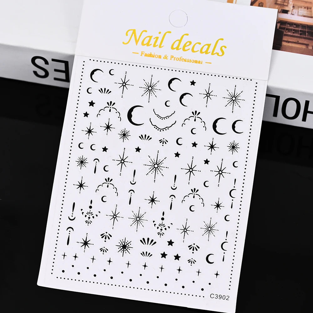 3D Gold Sun/Moon/Star Bronzing Nail Art Sticker 8*10cm Laser Star Moon Design Nail Decal Gold Silver Self-Adhesive Slider