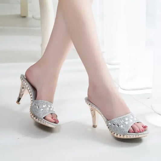 Ddbos Summer Women Sandals Rhinestone Women Shoes Sexy High Heels Shoes Women Sandalias Gold Silver Women Slippers Heeled Sandals Sexy