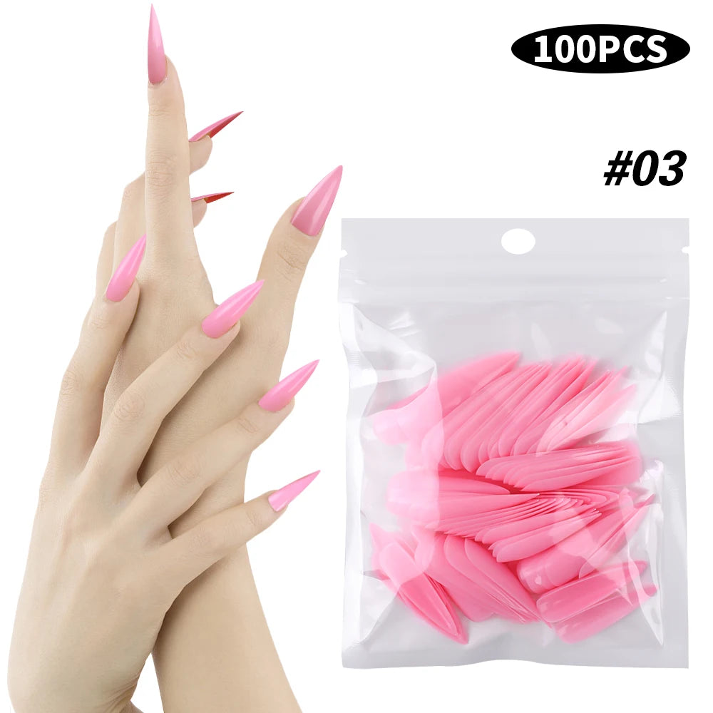 100pcs Natural Fake Nails Solid Color False Nail Tips Full Coverage Matte Acrylic False Nails Tips DIY Manicure Extension Tools