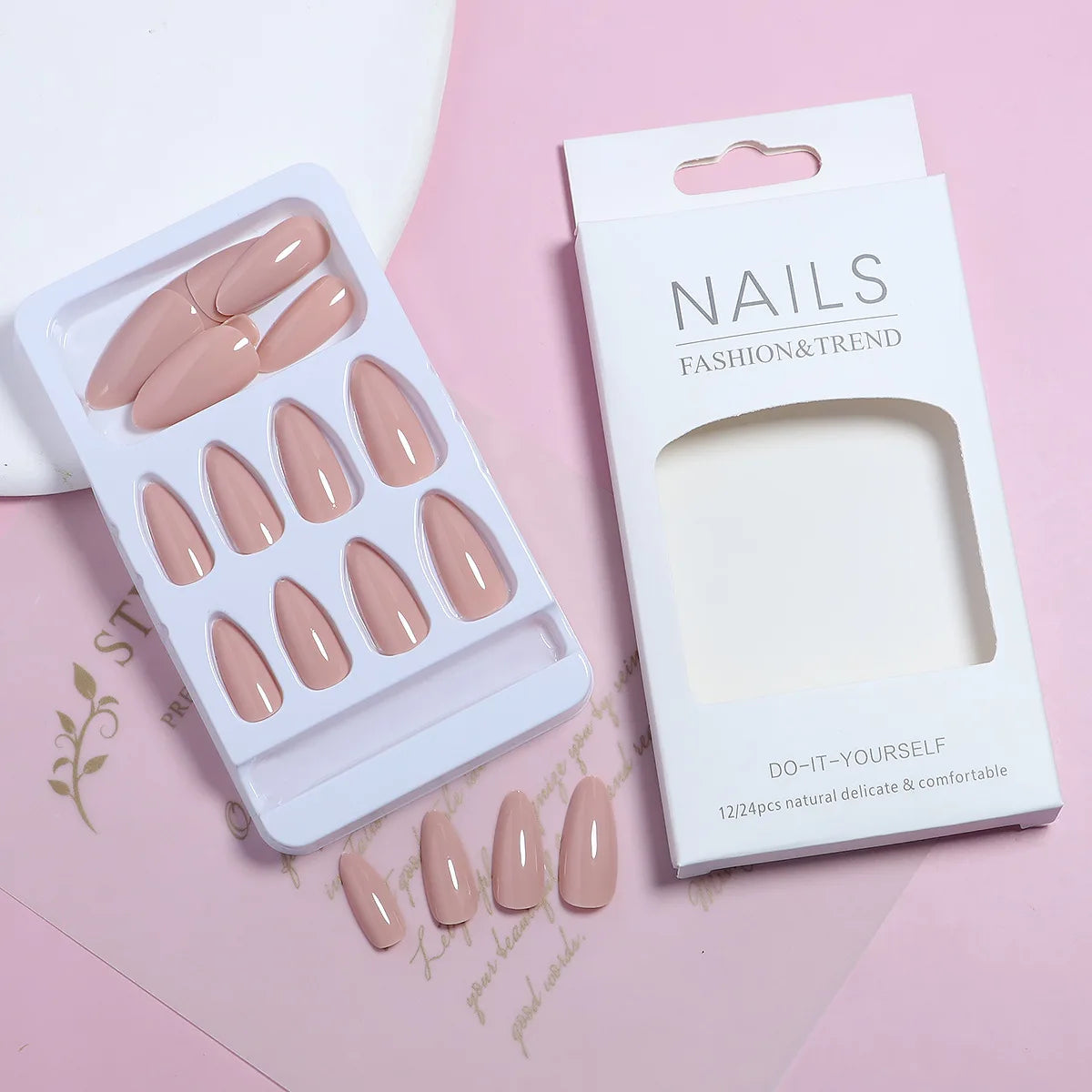 24pcs/set nude brown white fake nails for fall winter season french almond tips faux ongles press on false nail supplies