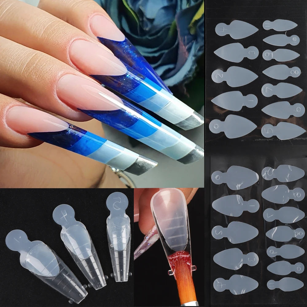 12pcs Dual Nail Forms Reusable Soft Silicone Pads Stencil French Forma Sticker Poly Nail Gel System Extension Nails Mold LEBYC-E