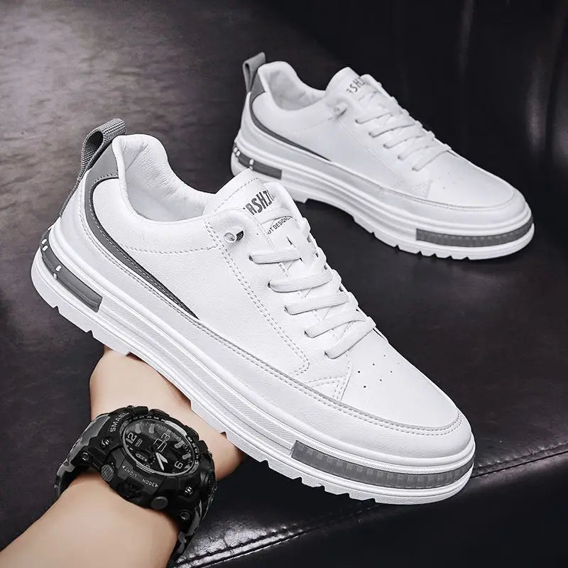 Ddbos Men Casual Shoes Outdoor New Men's Little White Sneakers Simple Breathable Non-slip Walking Shoe Leather Lace-up Platform Shoes