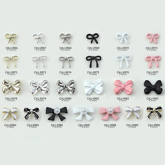 40-20PCS Vintage Simple Mini Bow Tie Various Colors Pearl Inlaid Bowknot Alloy Nail Art Rhinestones Decorations Manicure Charms