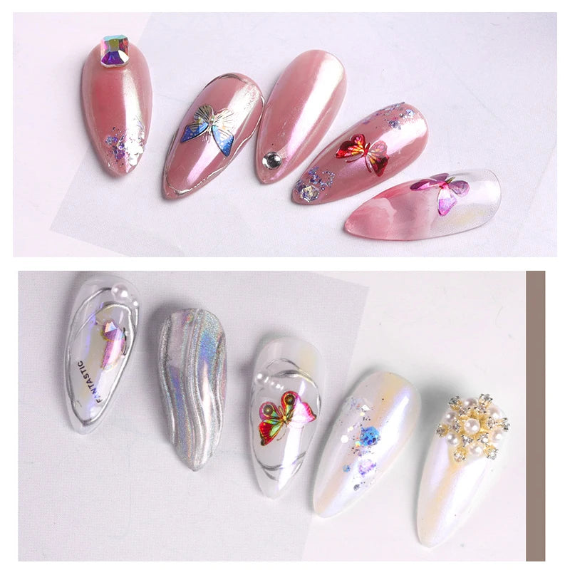 1Sheet Laser Color Butterfly Nail Art Stickers Holographic 3D Gradient Butterflies Adhesive Nail Decals DIY Manicure Decorations