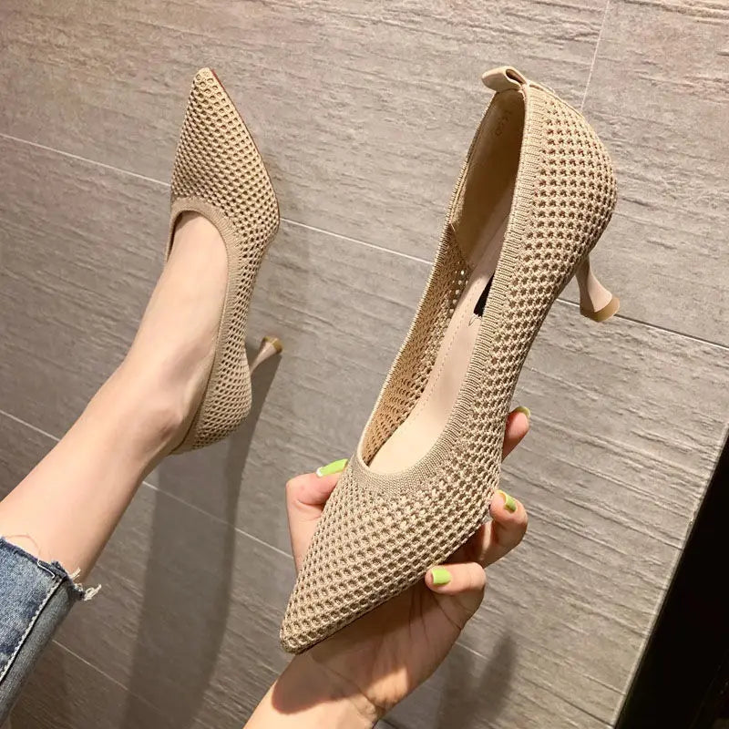 Ddbos Women Pumps  Summer Comfortable Triangle Heeled Party Shoes Stiletto Sexy Single  Shoes Flying Woven Mesh Breathable Women Shoes