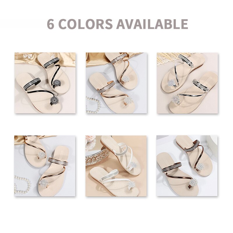 Ddbos Flat Sandals for Women Dressy Summer Sparkly Rhinestone Slide Beach Shoes Women's Dress Shoes Bling Trendy Ladies Sandals