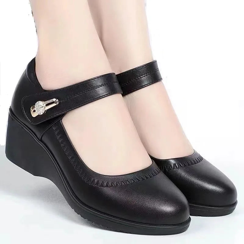 Ddbos Women Fashion Black Pu Leather Office Square Heel Pumps Lady Casual Sweet Light Weight Comfort Spring Summer Heel Shoes