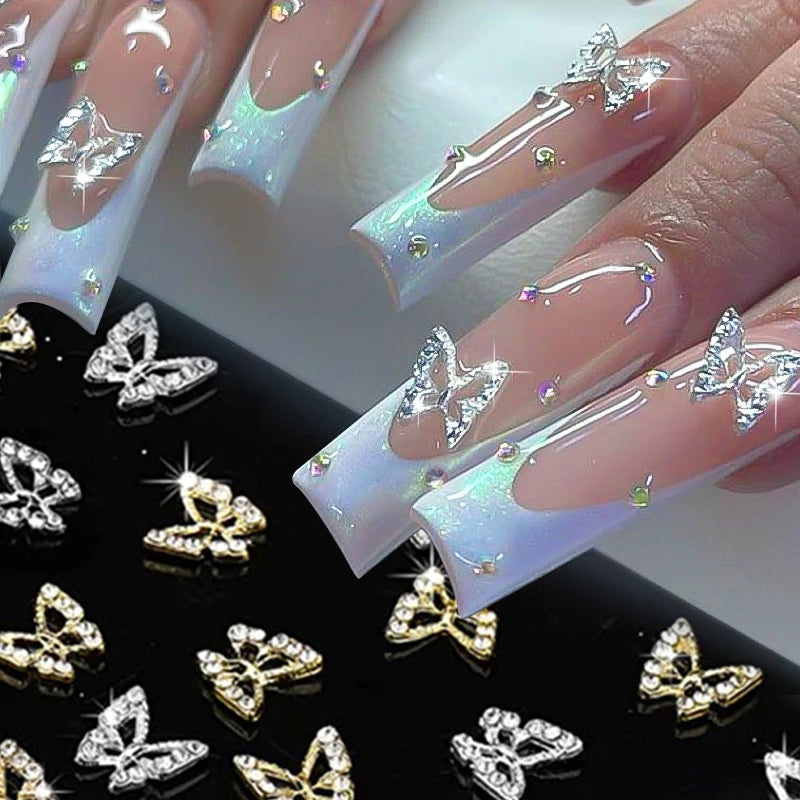 Ddbos 10pcs/bag Butterfly Shaped Nail Rhinestone Star Flower Nail Charm Silver Gold Alloy Nail Pearl Jewelry Accessories Nail Supplies