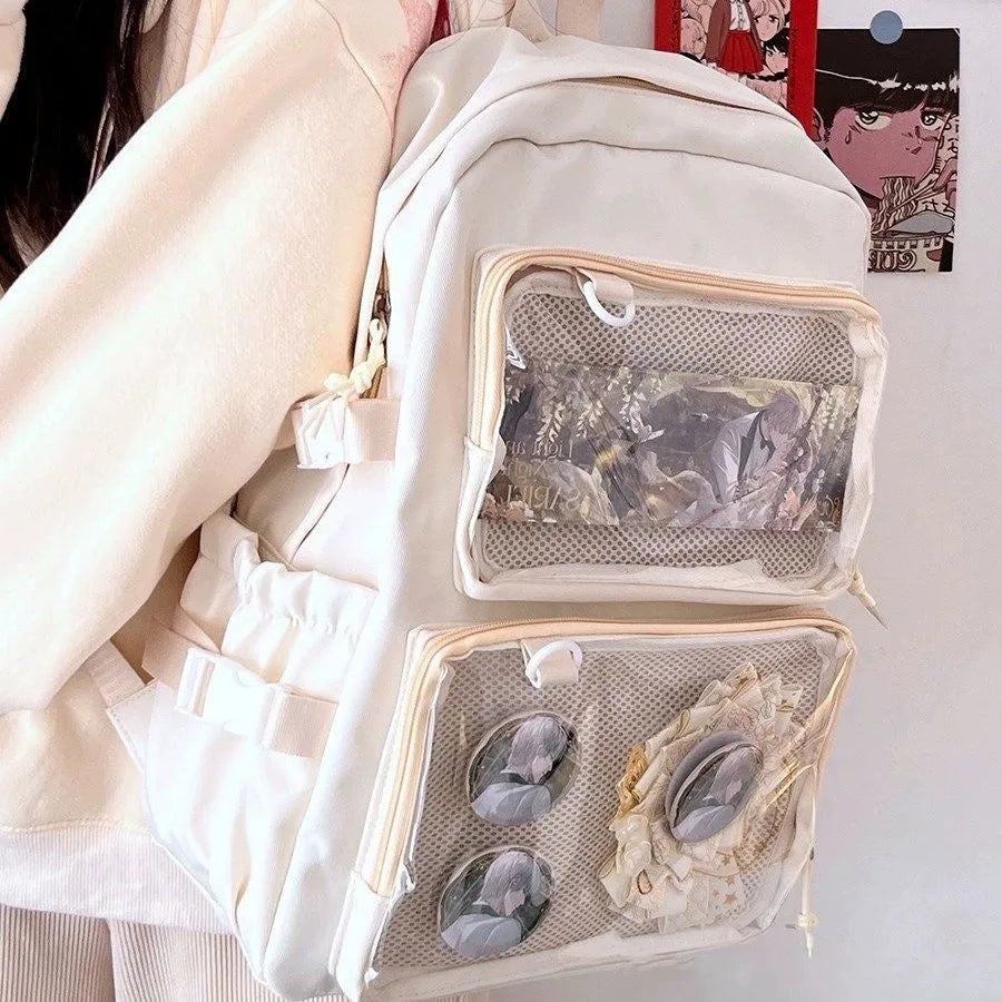 Ddbos BACK TO SCHOOL Kawaii Backpack Women Transparent Pocket Itabag Large-capacity Laptop Backpack School Bags For Girls High School JK Bag Mochilas