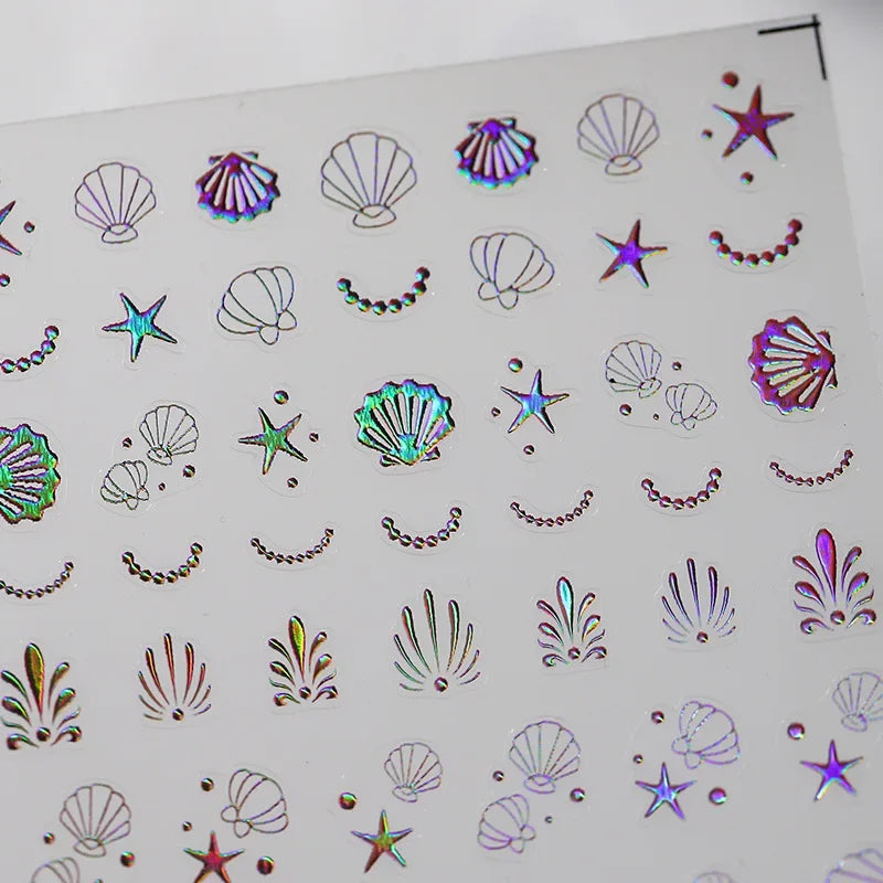 Ddbos Shiny Laser Constellation Totem Pink Blue Gold Silver Shell Starfish Moon Star 3D Self Adhesive Nail Art Sticker Manicure Decals