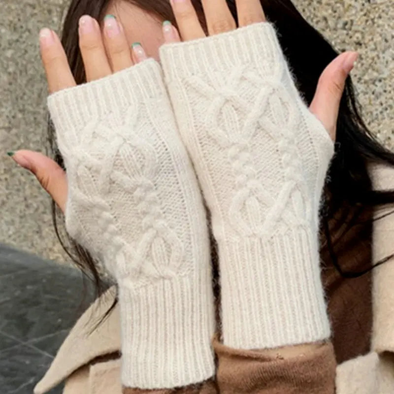 Ddbos Half Finger Gloves for Women Winter Soft Warm Wool Knitting Arm Gloves Soft Warm Half Finger Handschoenen Unisex Mitten Guantes