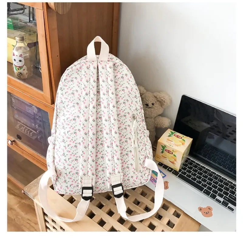 Ddbos BACK TO SCHOOL Korean Version Nylon Floral Backpack School Flower Fashion Backpack Junior High School Backpack Travel Bag