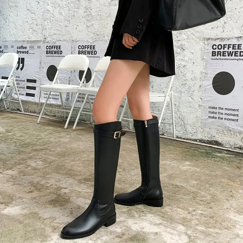 Ddbos Black Elegant with Low Heels Shoes for Woman Long Brown Women's Boots Winter Knee High Shaft Stylish Lastest Price Goth