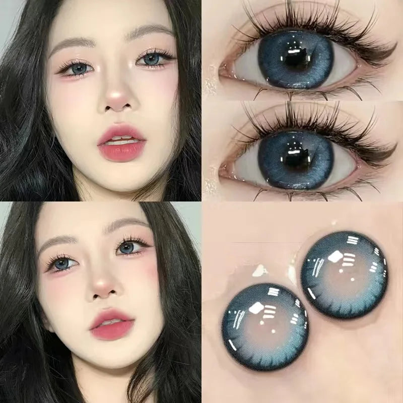 Ddbos 2PCS 1New Colored Contact Lenses for Natural Eyes Brown Colored LensBlue Contact Beauty Pupil Makeup 1 Year