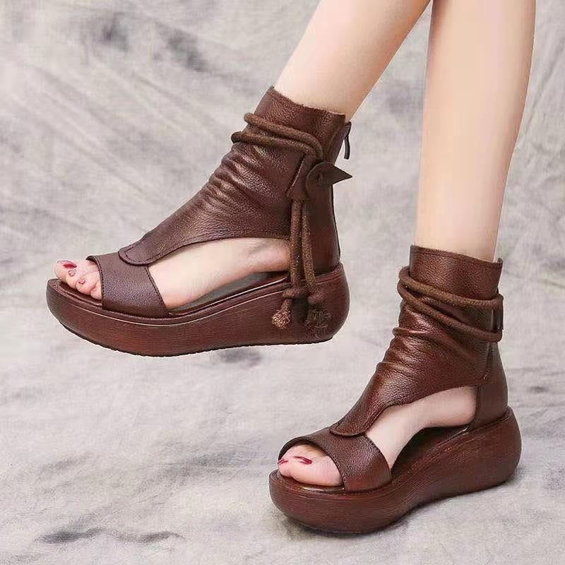 Ddbos Summer Shoes Women Fish Mouth Soft Roman Ladies Sandals Platform Heighten Shoe Wedges Sandals Retro Gladiator Sandals Women