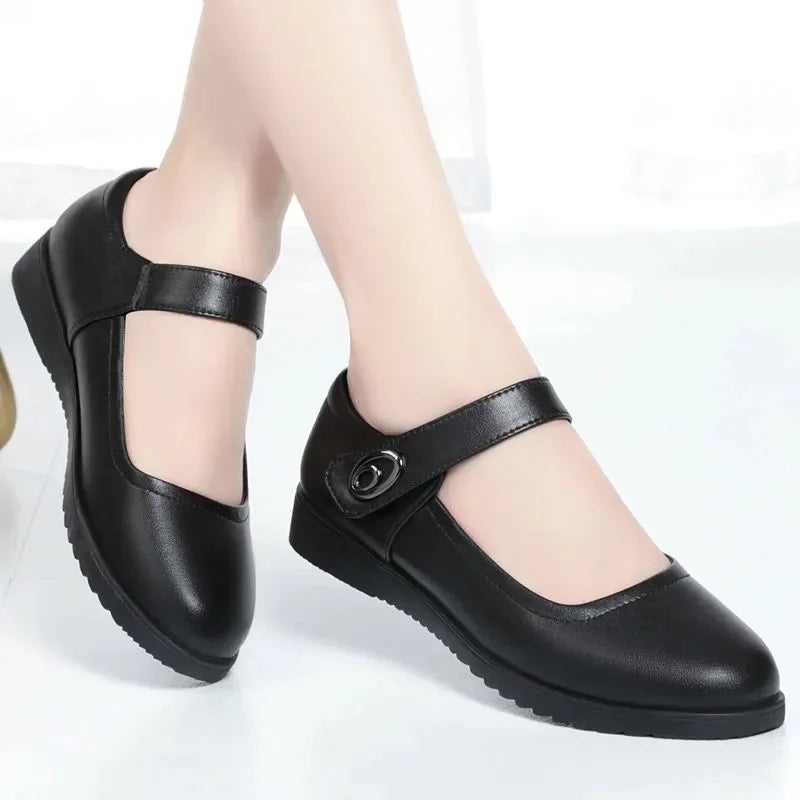 Ddbos Women Fashion Black Pu Leather Office Square Heel Pumps Lady Casual Sweet Light Weight Comfort Spring Summer Heel Shoes