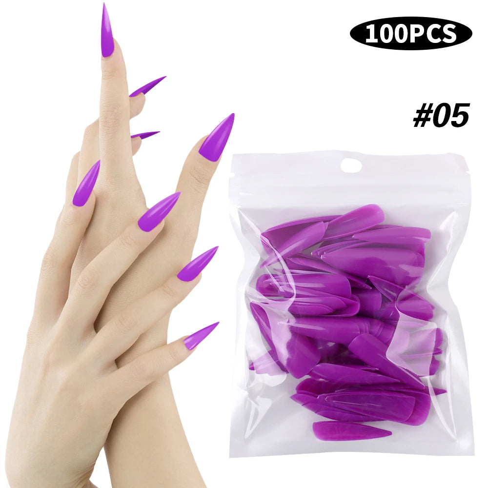 100pcs Natural Fake Nails Solid Color False Nail Tips Full Coverage Matte Acrylic False Nails Tips DIY Manicure Extension Tools