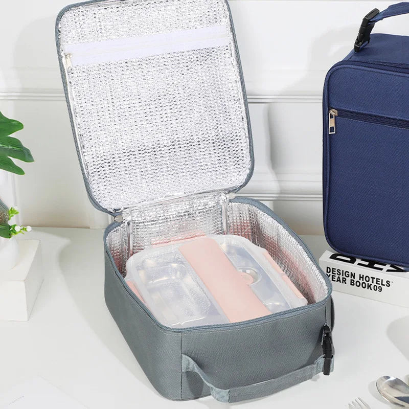 Ddbos Lunch Box Storage Tote Mesh Side Pouch Portable Lunch Bag Heat Insulation Children's School Bento Bags Square Chilled Ice Bags