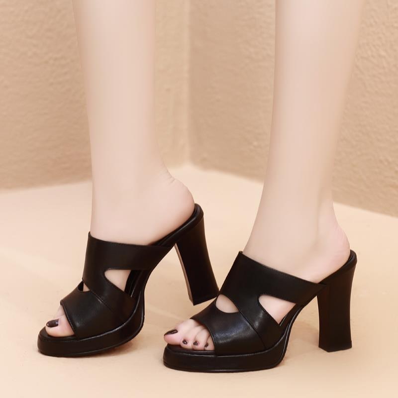 Ddbos New Women's Sandals Fashion 9CM Thick Heel Hollow High-heel Platform Sandals Roman Shoes Women Slippers Heels Women
