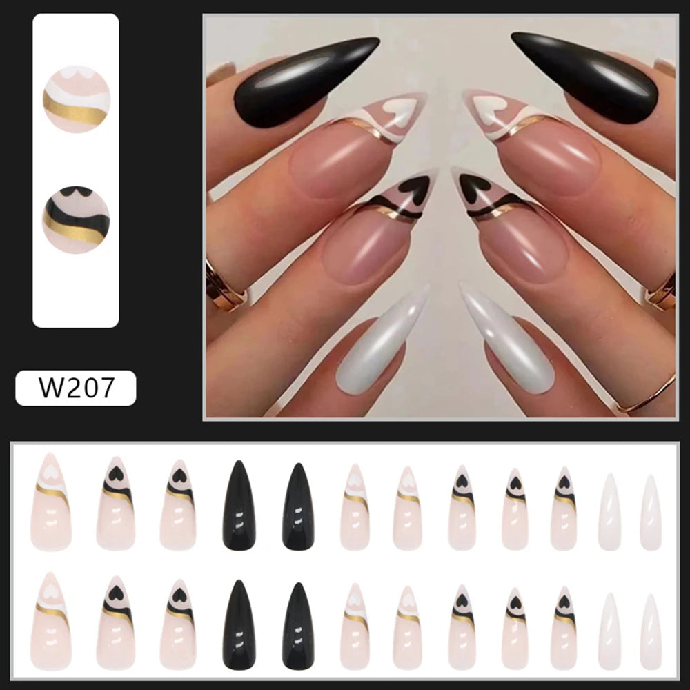 24pcs false nails matte Green Nails Patch with glue Removable Long Paragraph Fashion Manicure press on Nail tips