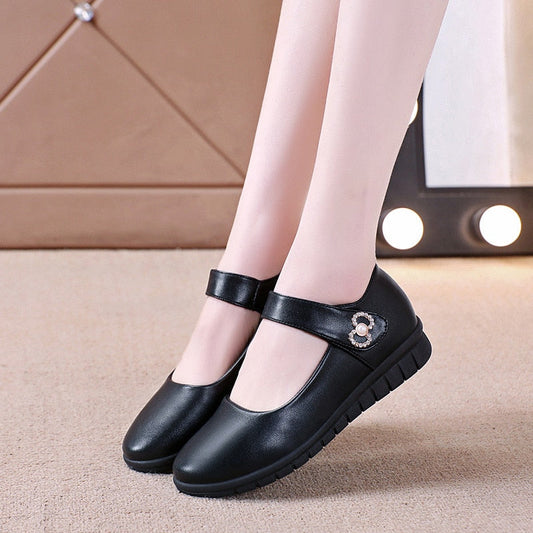 Japanese School Uniform Shoes Women Flats Mary Jane Shoes With Hook Loop Ladies Leather Flat Shoes Black Loafers Nurse Shoes