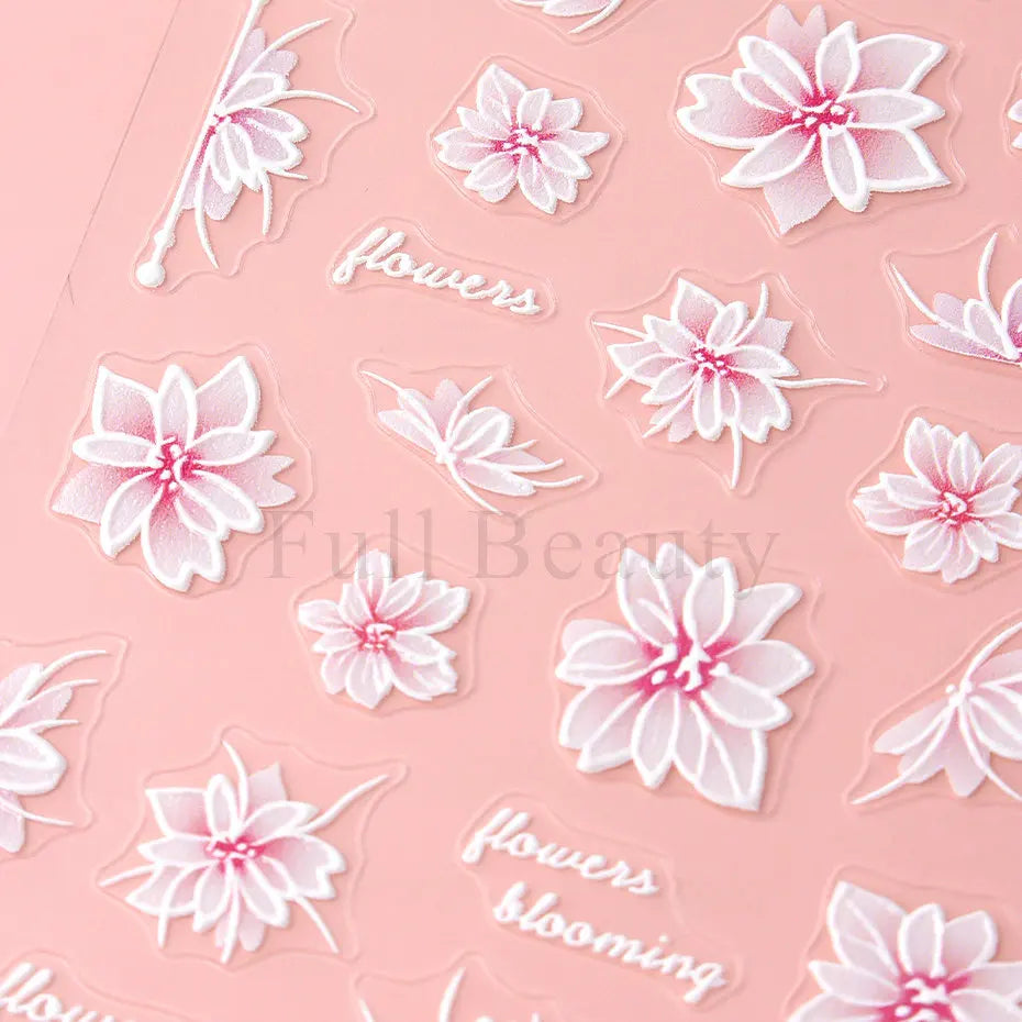 Ddbos 1Pcs Sakura Stickers For Nails 5D Embossed Spring Cherry Blossom Tulip Peony Flowers Petals Sliders Manicure Decoration