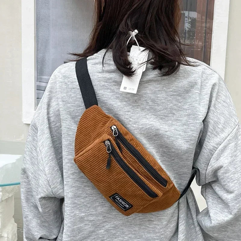 Ddbos Corduroy Women's Waist Bag Small Canvas Ladies Casual Shoulder Crossbody Bags Fashion Fanny Pack Female Solid Color Chest Bag