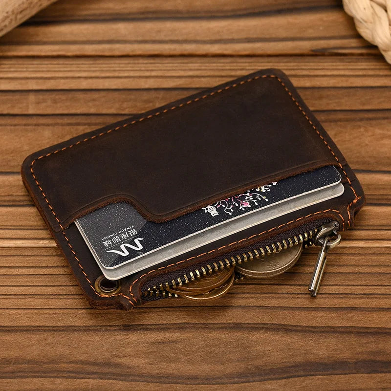 Ddbos Vintage Crazy Horse Leather Men Coin Purse Genuine Leather Zipper Coin Wallet Retro Key Holder Small Money Bag clutch bag