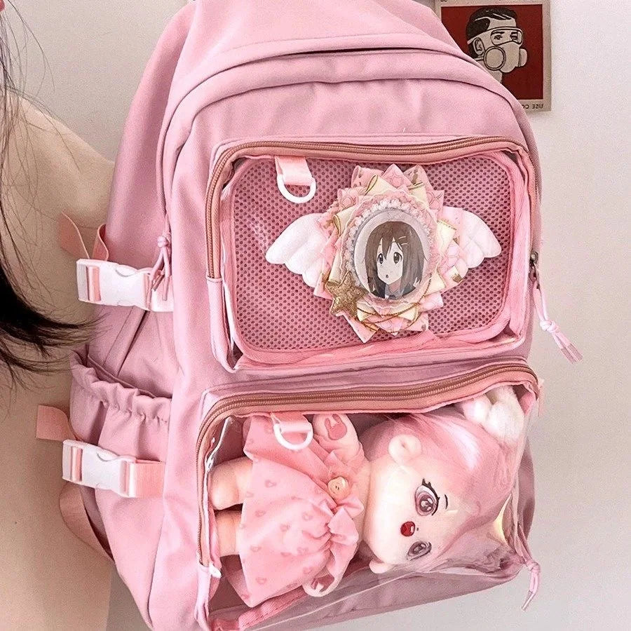 Ddbos BACK TO SCHOOL Kawaii Backpack Women Transparent Pocket Itabag Large-capacity Laptop Backpack School Bags For Girls High School JK Bag Mochilas