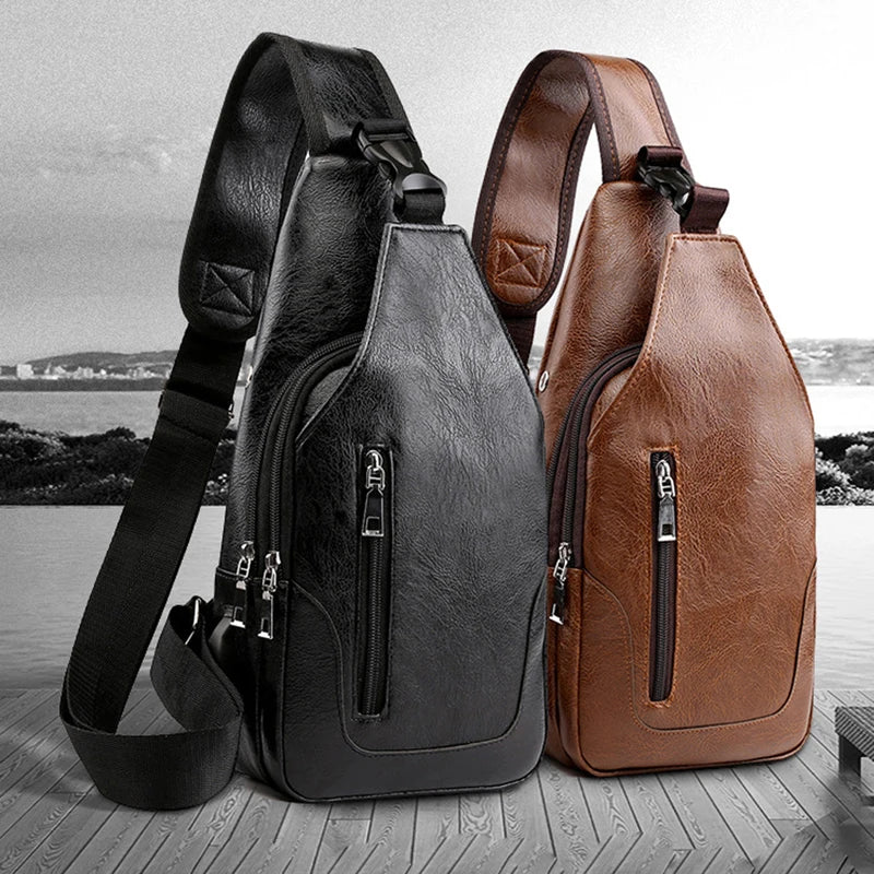 Ddbos Luxury Fashion Messenger Bag Leather Men Chest Bag Vintage Crossbody Shoulder Bag Men's Business Sling Bags Casual Chest Packs